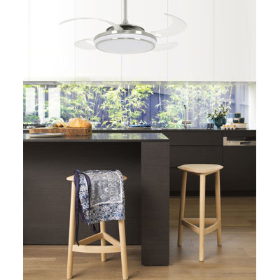 48" Retractable Blade Ceiling Fan with Light and Remote, Color Adjustable LED Fandelier Ceiling Fan, Patented Design Technology, Stronger Thicker Blades, Brushed Chrome