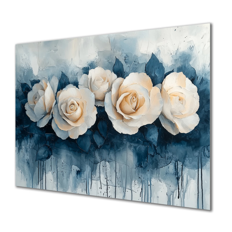 Elegant Aqua Winter Roses Elegance - Roses Metal Print, H 24 po x l 32 po
