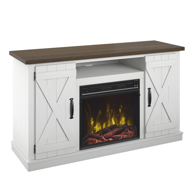 Lorraine TV Stand for TVs up to 55" with Electric Fireplace Included, White/Stanton Birch