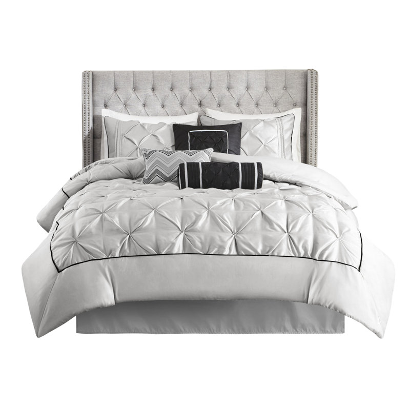 7 Piece Comforter , Grey For King With Dazzling Design Bedding Bed Elegance, Gray