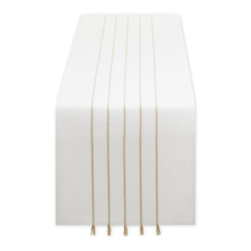 Chemin de table marine / blanc cassé à rayures 14 x 72, L 108 po x l 14 po, Blanc / pierre