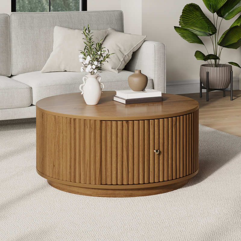 Table basse ronde avec tiroirs, H 16,6 po x l 30,3 po x P 30,3 po