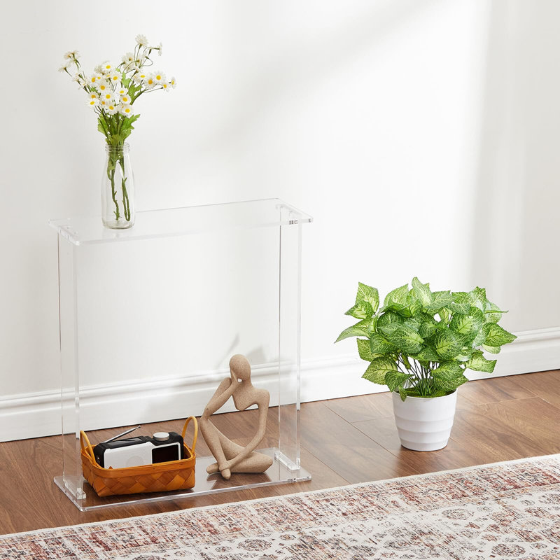 Acrylic Narrow Console Table For Entryway - 18 X 7 X 20 Inch Clear Table With Square Legs
