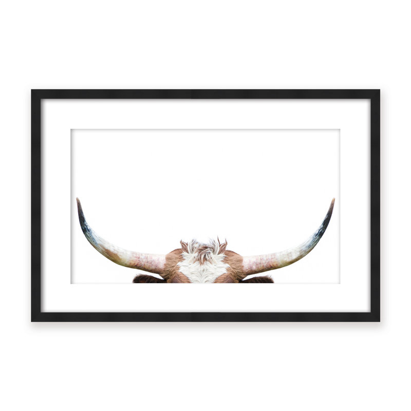 Nature Inspired Peeking Longhorn Cow by  - Picture Frame Photograph on Paper, 32" H x 48" W x 1.125" D, Framed Print, Brown