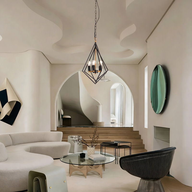 Luminaire suspendu en forme de losange réglable en hauteur (e12 × 5, lumière chaude incluse)