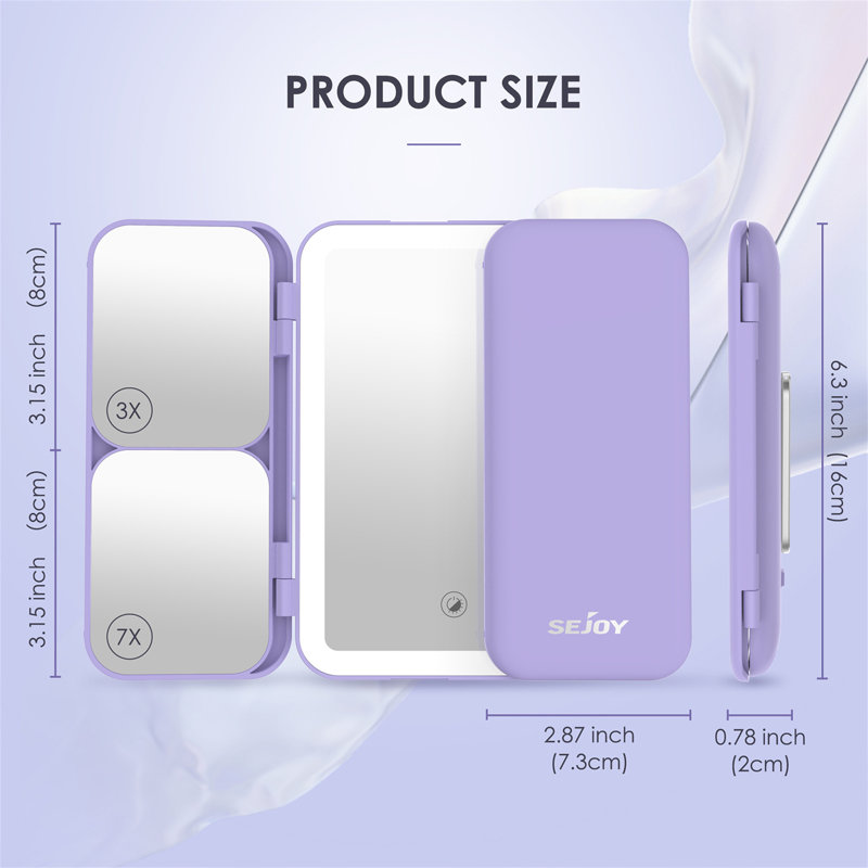 Portable Rectangle LED Lighted Makeup Shaving Mirror, Purple