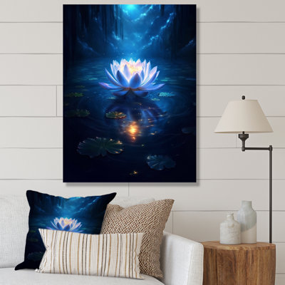 «Blossoming White Lotus In Blue Moon Pond», reproduction sur toile