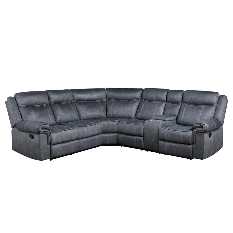 Élégant canapé modulaire en nubuck gris à deux tons avec fonction inclinable, structure en bois et mécanisme de profondeur de 38 po, densité de mousse D24 / d20, degré d'inclinaison maximal de 150