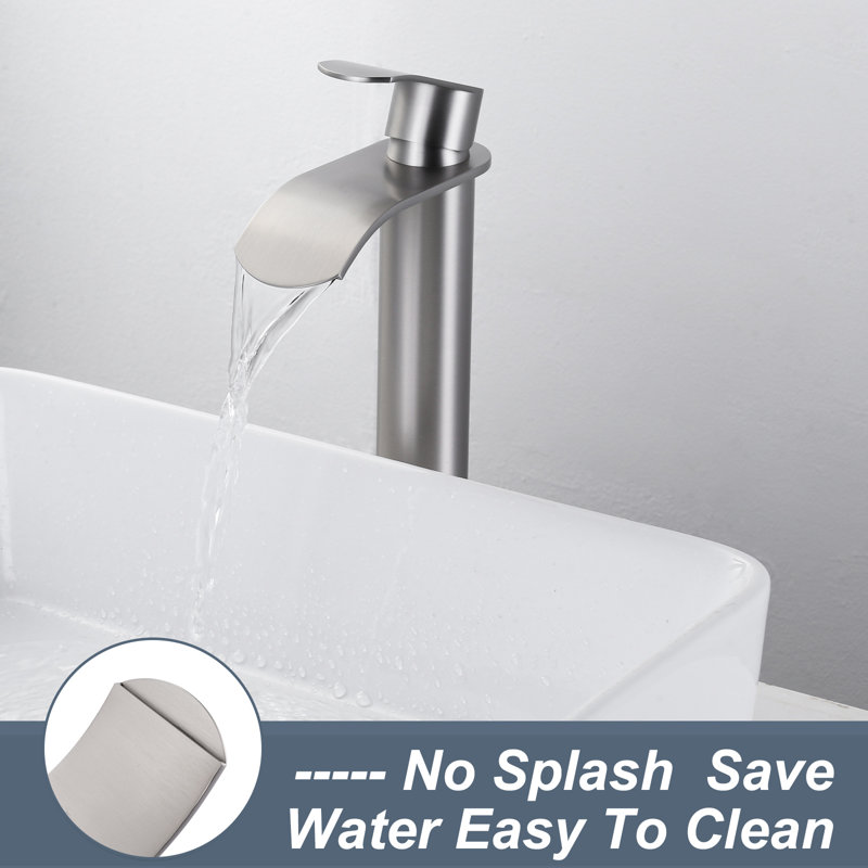 Waterfall Single Handle Tall Bathroom Faucet With Pop Up Drain, Brushed Nickel