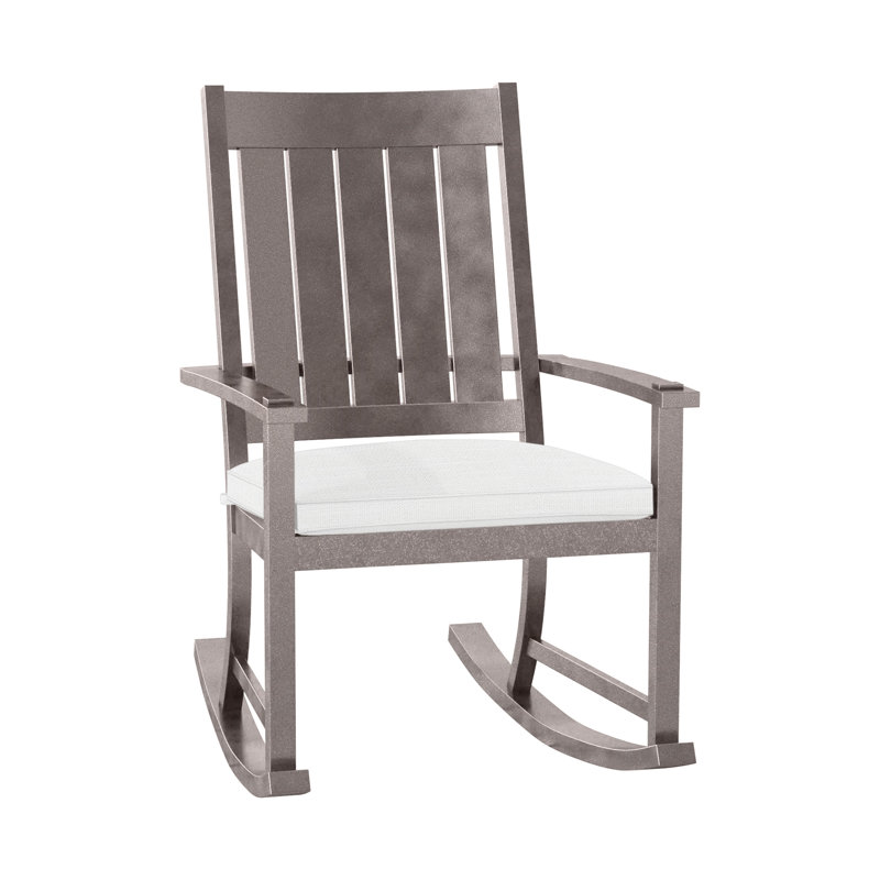 Outdoor Club Rocking Metal Chair with Cushions, Oyster, Welt, Indigo Velvet