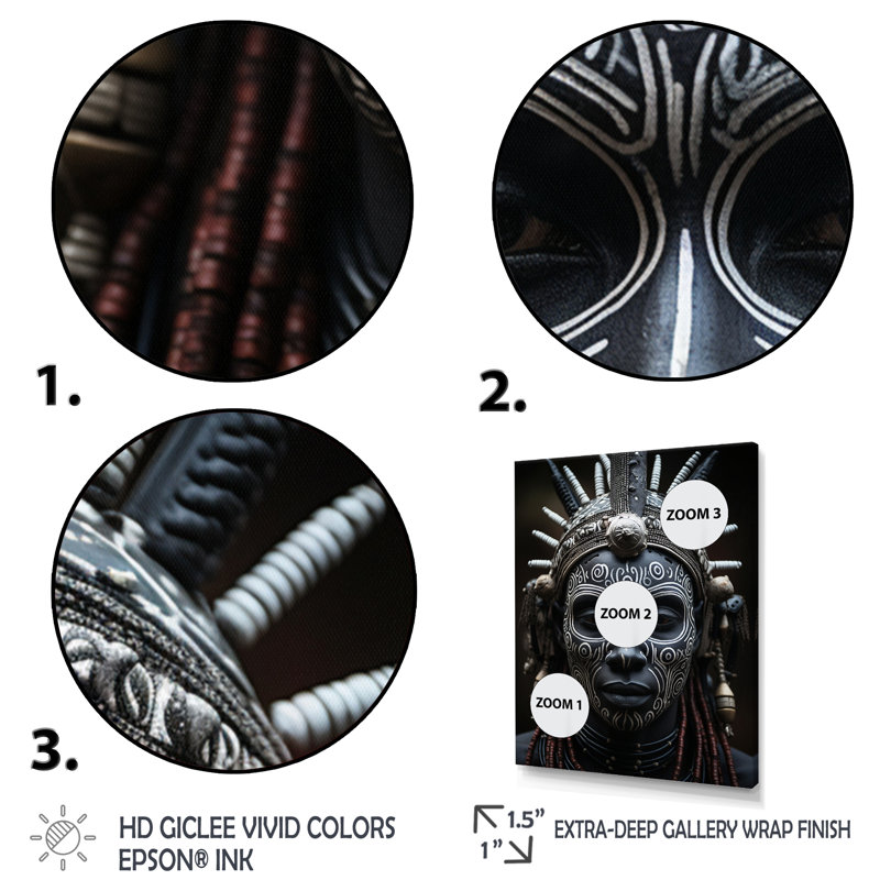 Masque africain Kiyansh Tribu V - imprimé, H 44 po x l 34 po x P 1,5 po, Cadre flottant doré