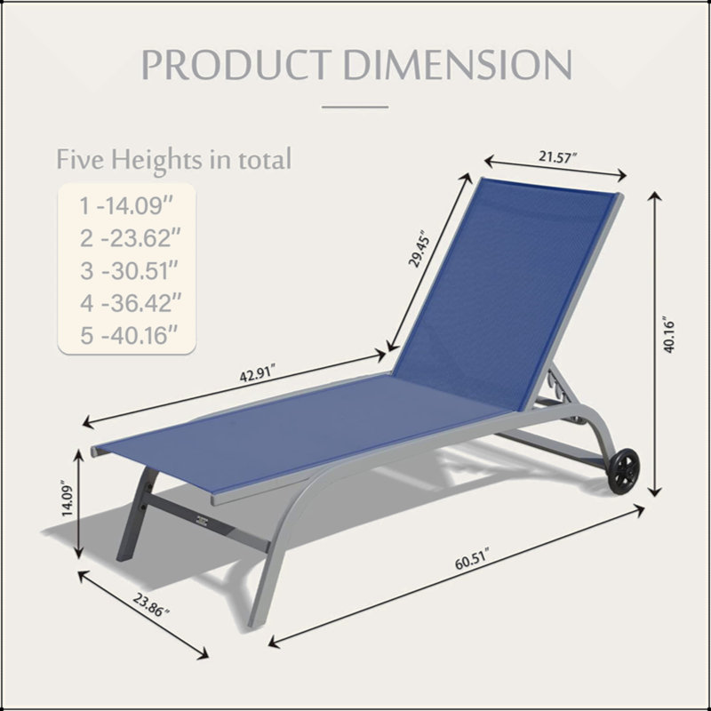 Chaise longue d'extérieur en métal Mayrelin, Gris / bleu