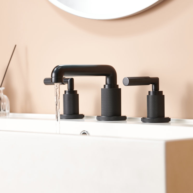 Widespread Brass Bathroom Faucet 3 Hole 2 Handle Bathroom Vanity Sink Faucet With Pop-Up Drain, Matte Black
