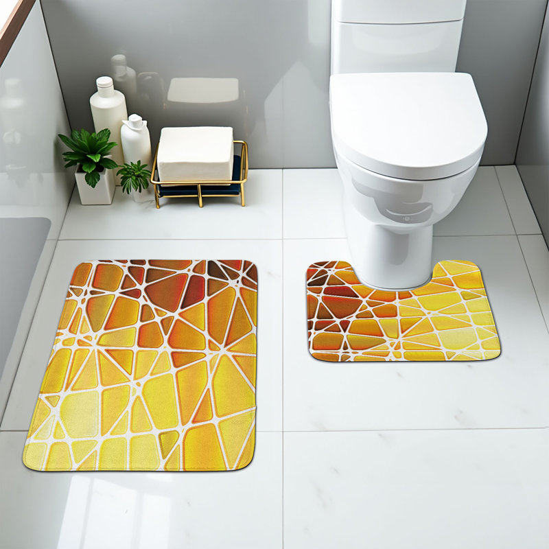  Ensemble de 2 tapis de salle de bain jaunes rectangulaires et tapis contour jaune souci