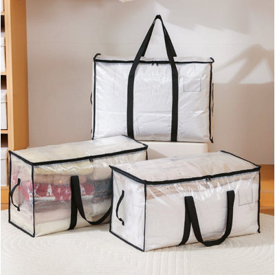 Sacs de transport robustes et imperméables, 24 sacs de rangement pliables transparents, très grande capacité de 72 litres avec fermetures à glissière et poignées, idéal pour les dortoirs universitaires et le rangement quotidien