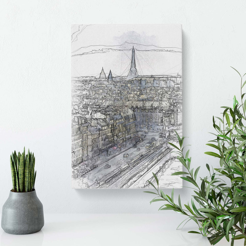 View Of The Eiffel Tower In Paris France - Wrapped Canvas Print, 91cm H x 60cm W x 3cm D