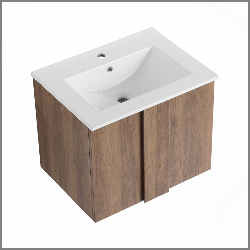 Ensemble de meuble-lavabo flottant 24 po avec lavabo, meuble-lavabo mural en ébène brun, portes à fermeture douce, ensemble de meuble-lavabo moderne peu encombrant