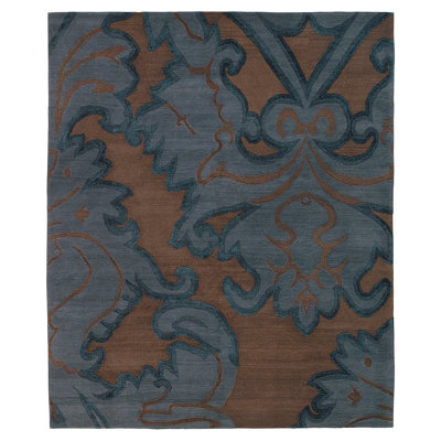 Implied Damask Area Rug in Blue/Brown
