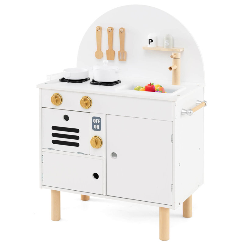 Play Kitchen for Kids with Stoves Faucet Sink Microwave Oven Cooking Accessories White, White