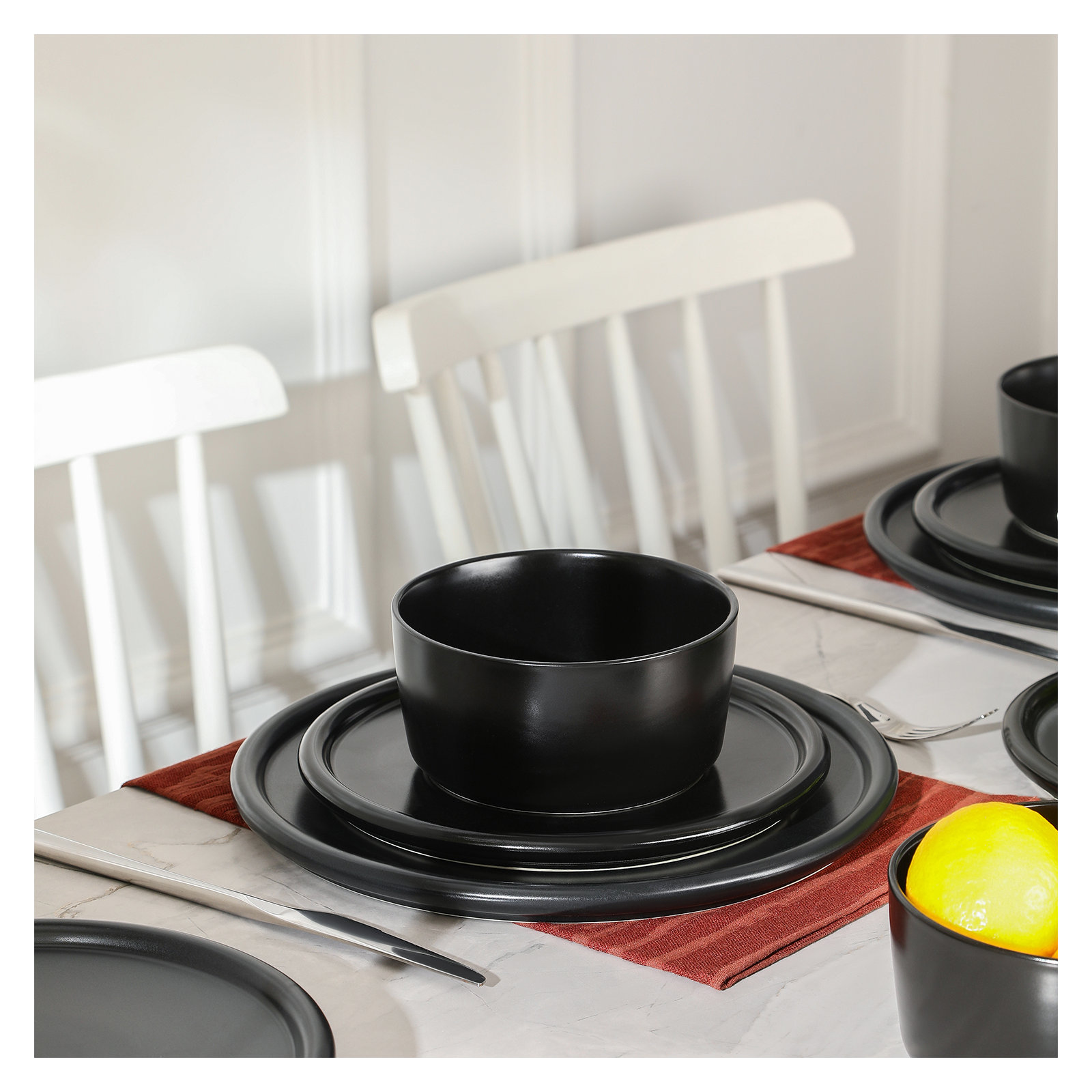 Stone Lain Eden 12-Piece Dinnerware Set Stoneware, Black