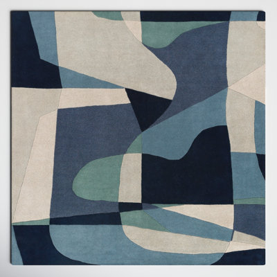 Gaye Teal Navy Beige Hand-Tufted Geometric Rug