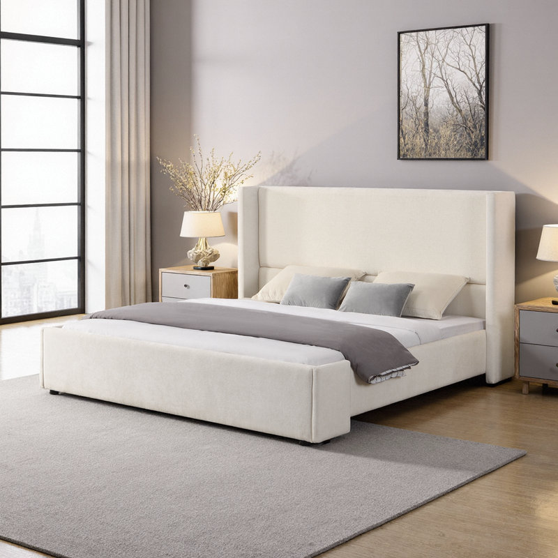 ​​​​ Queen / King Wingback Upholstered Bed with High Statement Headboard​, Queen