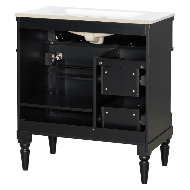 Meuble-lavabo élégant l 30 po avec lavabo en céramique, Noir
