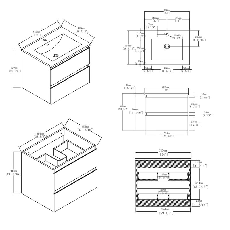 Meuble-lavabo flottant blanc 24 po avec lavabo