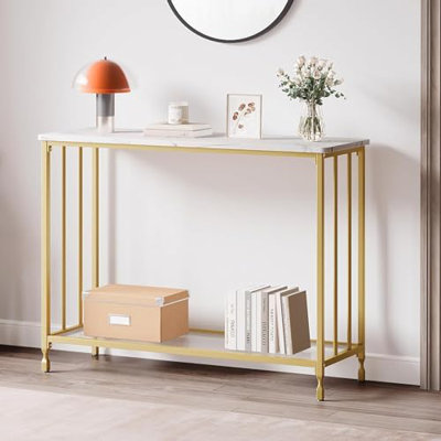 Industrial Console Sofa Table, 11.8D 33.5W 31.9H, 2 41.5" Shelves