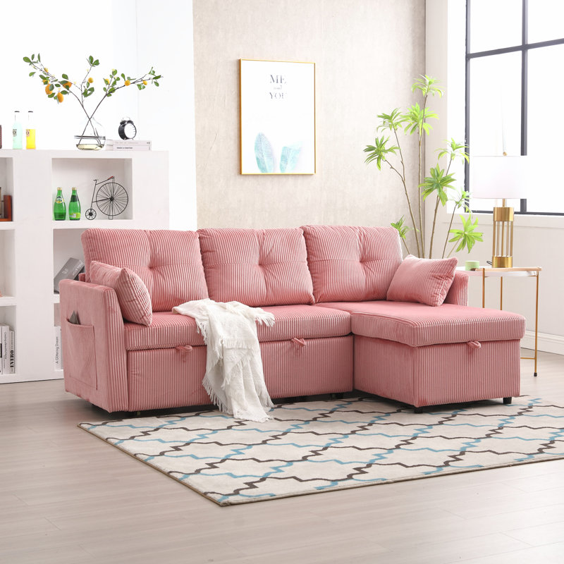 L-shape Sofa, Pink Corduroy