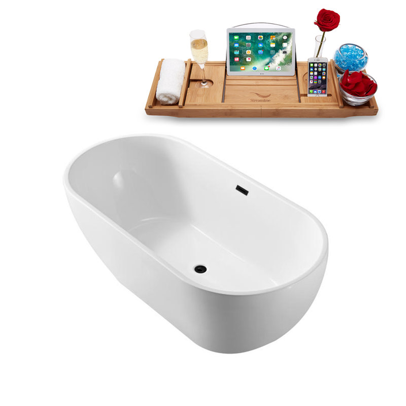 1501.1mm x 718.8mm Freestanding Soaking Acrylic Bathtub, Matte Black