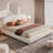 Queen Size Curve-Shaped Headboard Boucle Fabric Upholstered Bed Frame, No Spring Box Needing Bed-1490069401-1482493237