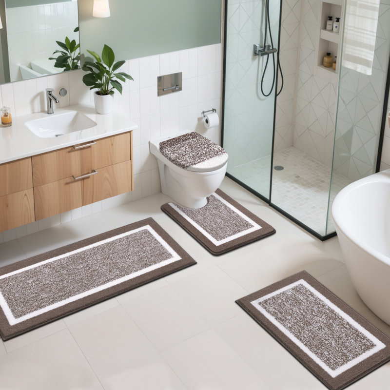 Ensemble de 4 tapis de bain en microfibre absorbante douce avec envers antidérapant (ensemble de 4), Brun