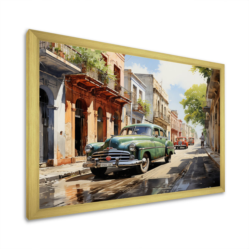 Cuba Havana Vieja Timeless - art mural paysage de Cuba, H 34 po x l 44 po x P 1,5 po, Cadre doré à une seule photo