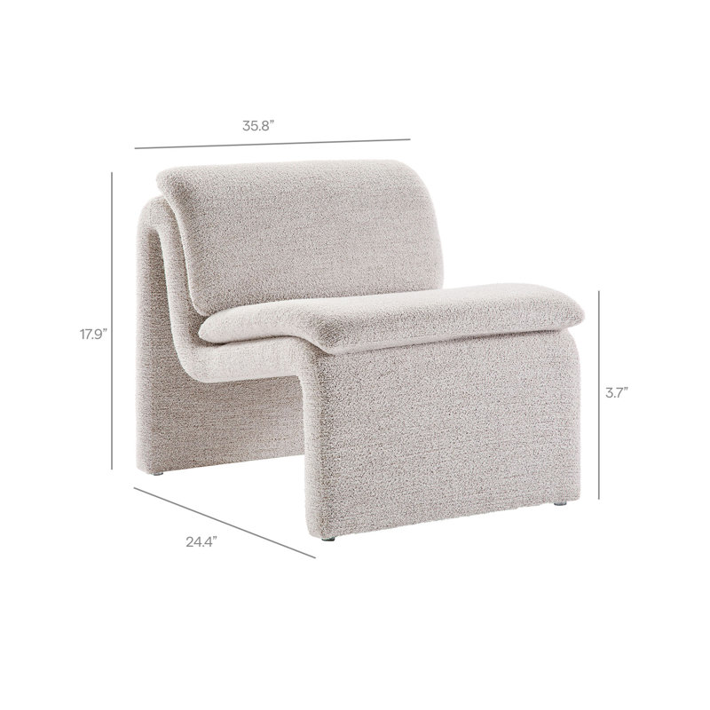 Fauteuil d'appoint rembourré sans accoudoirs Lume Boucle, Tissu parchemin