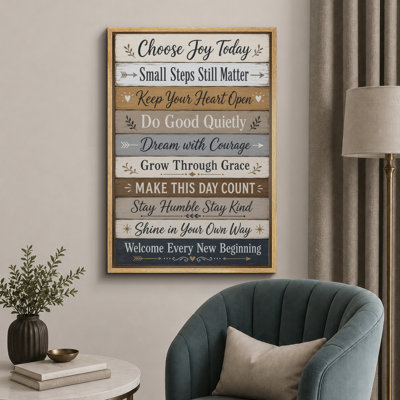 Choose Joy Inspirational Wood Sign Artwork, Entryway Pictures, Framed Canvas Giclee Print Wall Art