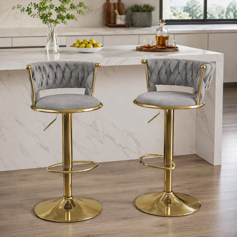 Tabouret tournant en velours, Gris