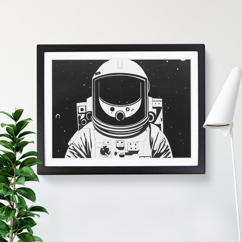 Astronaut Monochrome Vol.2 - Single Picture Frame Print, 34cm H x 46cm W x 2cm D, Black