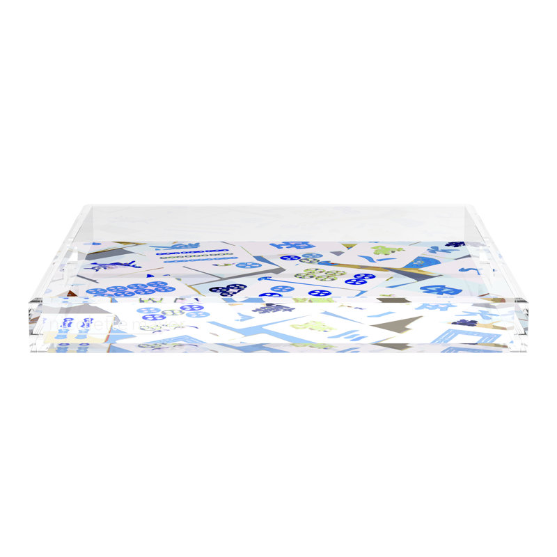 Mahjong Acrylic Decorative Tray, 18"W x 18"D x 2"H, Square, Blues