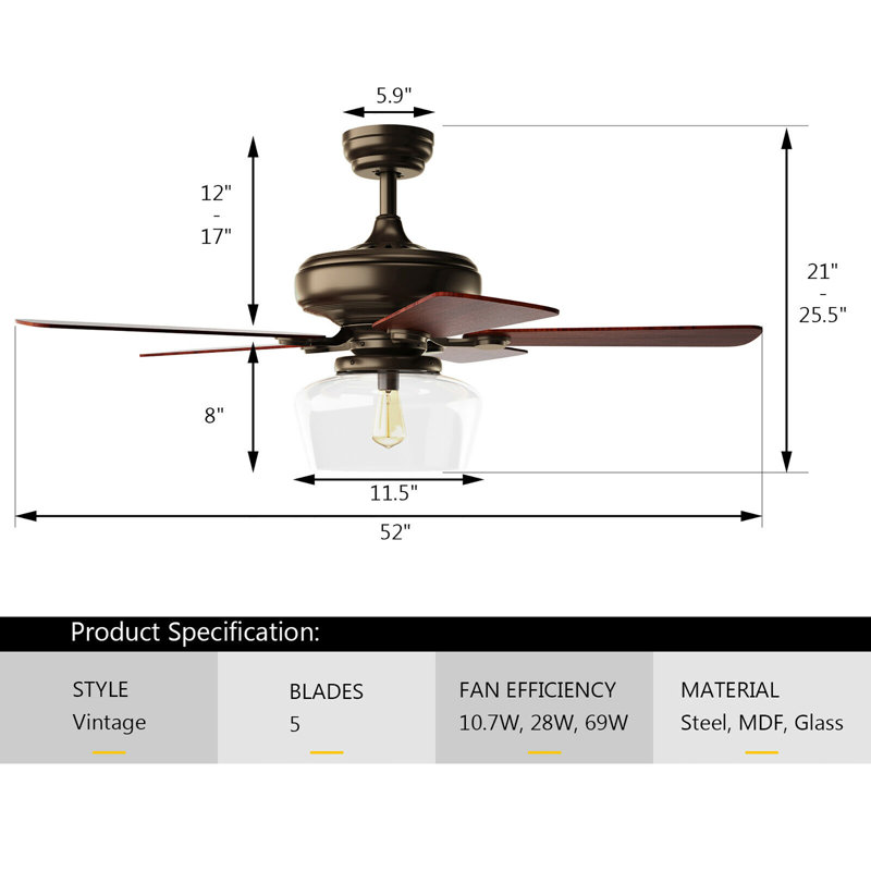 Brunman 52'' Ceiling Fan with Light Kit