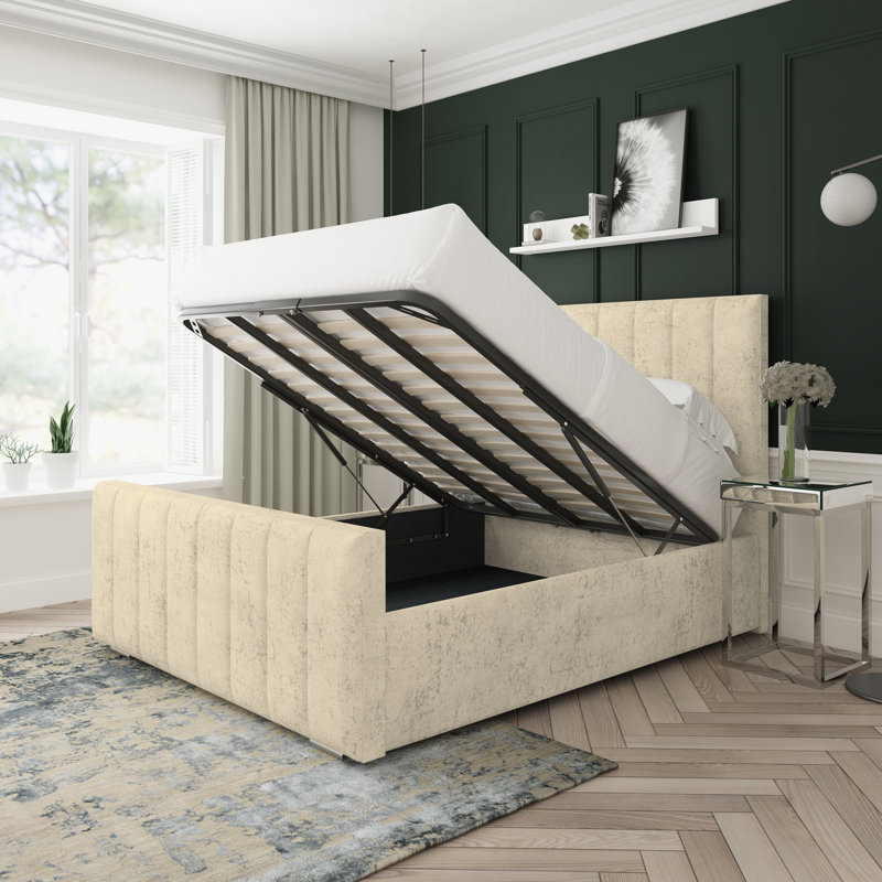 Oakley Marble Upholstered Ottoman Bed Frame, Small Double (4'), Oatmeal