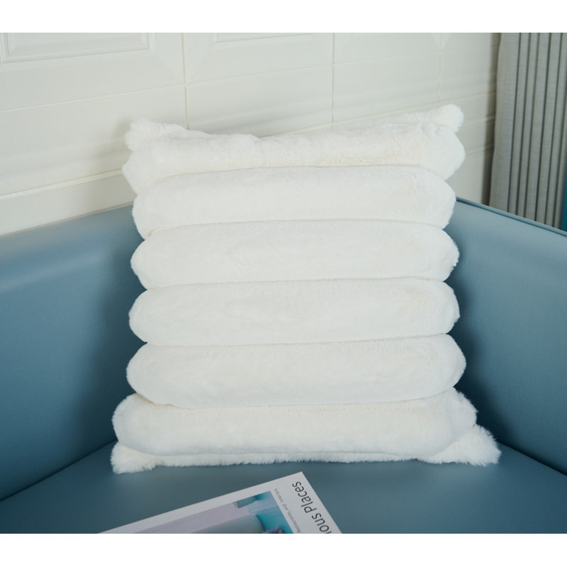 Madrid Collection Ultra Soft Ribbed Faux Fur Throw Pillow, Cream