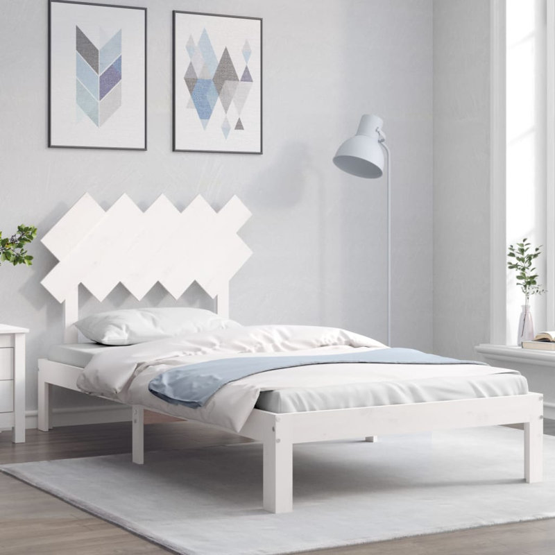 Bed Frame with Headboard, White, Double (4'6)