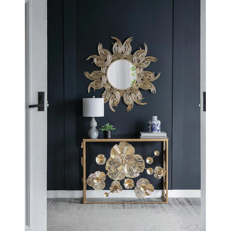 Miroir décoratif en métal 38 po avec finition dorée Sunburst