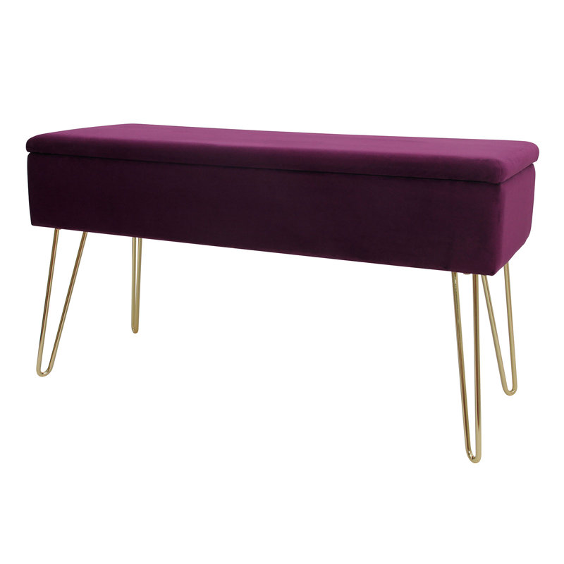 Polyester Blend Upholstered Storage Bench, Berry