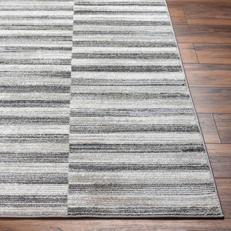 Black Modern Rug, Striped Easy to Clean Rug For Living Room, Dining Room, Bedroom, Kitchen, Rectangle 160 x 213cm