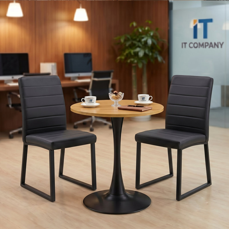 Table à manger ronde 23,6 po et chaises pour 2, ensemble de tables basses décontractées modernes et peu encombrantes pour la salle à manger de cuisine d'appartement (table couleur bois + 2 chaises noires)