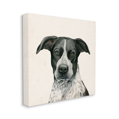 «Intriguing Dalmatian Mix Dog Breed Pet Portrait» par Grace Popp, reproduction d'art graphique sur bois