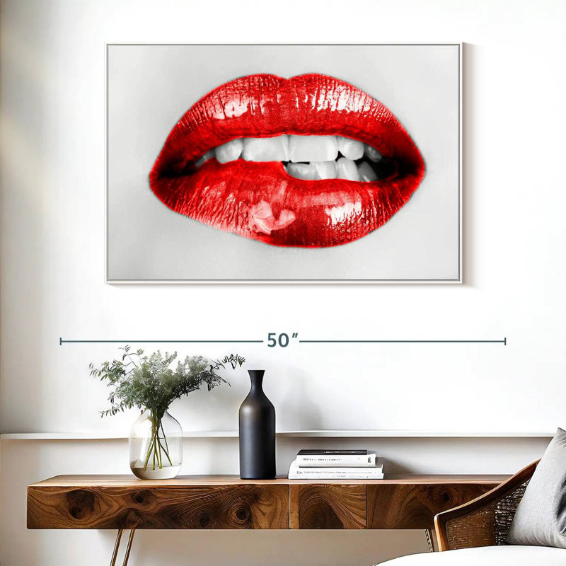 Lèvres rouges souples, Cadre flottant blanc, 40 po x 27 po