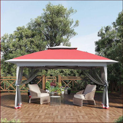 Tente d'auvent 12 x 12 pi avec auvent moustiquaire, abri de patio à toit ouvrant instantané pour pavillon extérieur